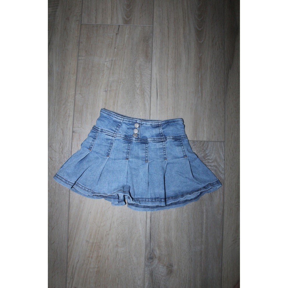 Hippie Girl Kids Light Wash Denim Pleated Skort Triple Button Size 4 Y2K